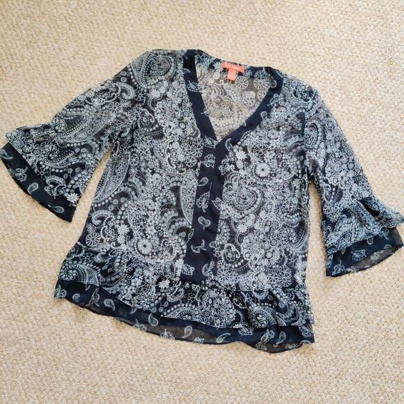 Joe Fresh sheer paisley bell sleeve blouse M - Picture 5 of 8